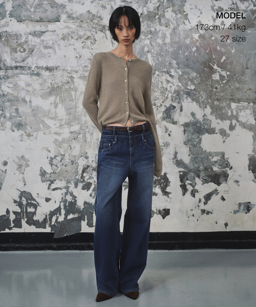 MUSINSA STANDARD WOMAN（ムシンサスタンダードウーマン）の「ウィメンズダブルウエストワイドデニムパンツ[ミディアムインディゴ]（デニムパンツ・レディース・その他・24/25/26/27/28/29/30）」の2枚目の写真
