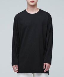 レイヤードクルーネック長袖Tシャツ_ロング丈 [ブラック]