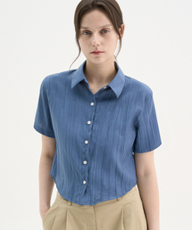 TRIP LE SENS（トリップ ル センス）の「ステディクロップサマープリーツシャツ_ヴィンテージインディゴ（シャツ/ブラウス）」