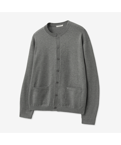 Soft round‑neck varsity cardigan (grey)