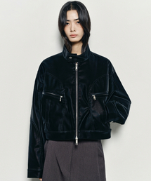 SATIN LEATHER CROP BLOUSON JACKET_BLACK