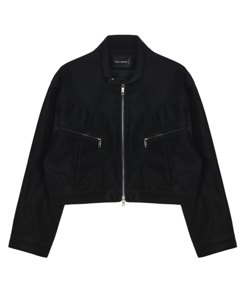 NICK&NICOLE(ニックアンドニコール)の「SATIN LEATHER CROP BLOUSON JACKET_BLACK(ブルゾン・レディース・ブラック・FREE)」の2枚目の写真
