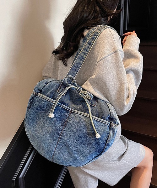 Miniministore(ミニミニストア)の「デニムトートバッグ ラウンドバッグ 無地(トートバッグ・レディース・ダークブルー/ネイビー/ブラック/ライトブルー・FREE)」の4枚目の写真