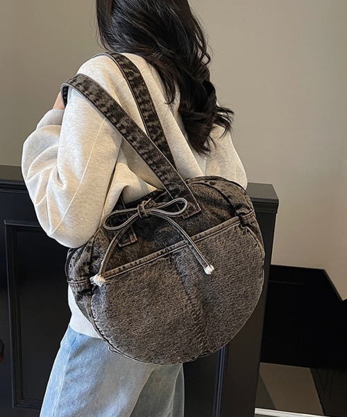 Miniministore(ミニミニストア)の「デニムトートバッグ ラウンドバッグ 無地(トートバッグ・レディース・ダークブルー/ネイビー/ブラック/ライトブルー・FREE)」の2枚目の写真