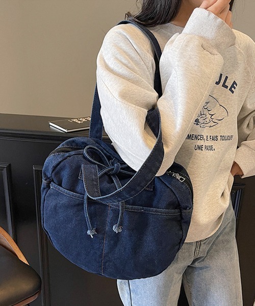 Miniministore(ミニミニストア)の「デニムトートバッグ ラウンドバッグ 無地(トートバッグ・レディース・ダークブルー/ネイビー/ブラック/ライトブルー・FREE)」の17枚目の写真