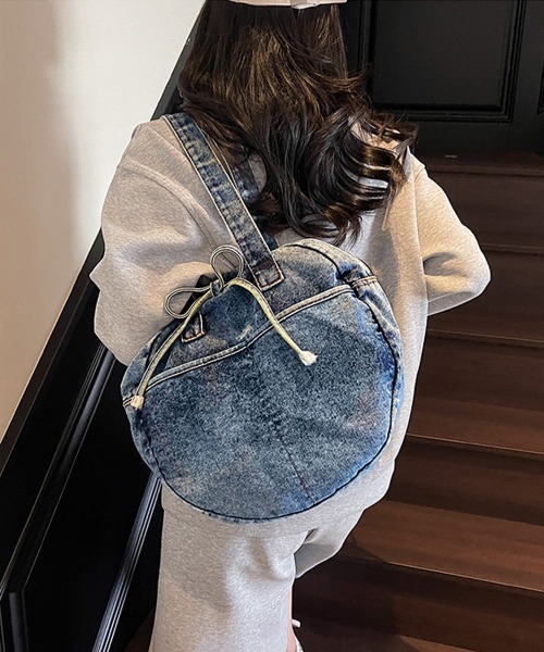 Miniministore(ミニミニストア)の「デニムトートバッグ ラウンドバッグ 無地(トートバッグ・レディース・ダークブルー/ネイビー/ブラック/ライトブルー・FREE)」の6枚目の写真