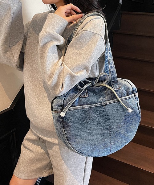 Miniministore(ミニミニストア)の「デニムトートバッグ ラウンドバッグ 無地(トートバッグ・レディース・ダークブルー/ネイビー/ブラック/ライトブルー・FREE)」の7枚目の写真