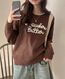 フロント刺繍ニットプルオーバー