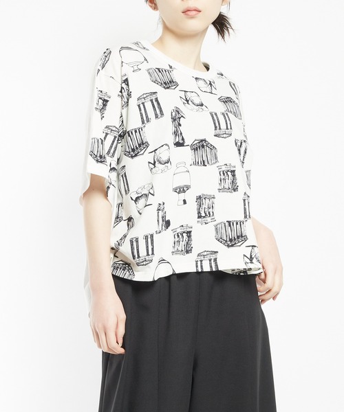 gomme(ゴム)の「パルテノンサイドタックT(Tシャツ/カットソー・レディース・グレー/ブラック/ホワイト・MEDIUM)」の2枚目の写真