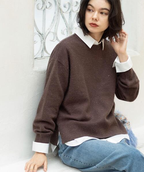 セール】きらきらクルーミドルゲージニット【洗濯機OK】（ニット