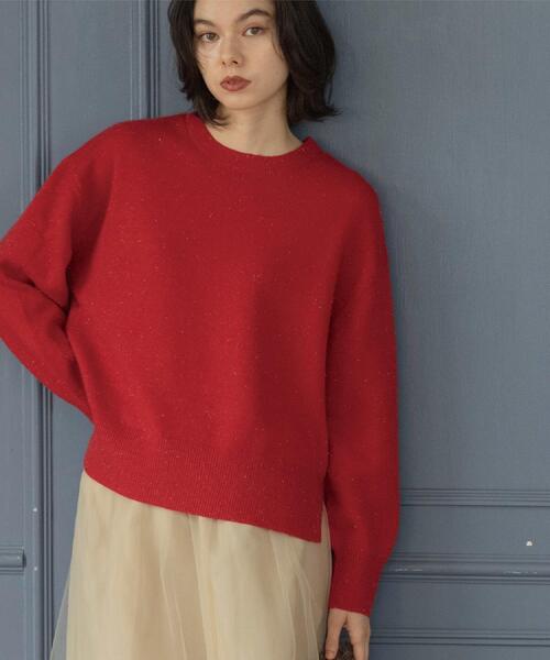 セール】きらきらクルーミドルゲージニット【洗濯機OK】（ニット