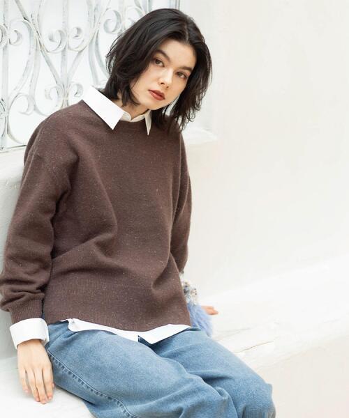 OPAQUE.CLIP（オペークドットクリップ）の「きらきらクルーミドルゲージニット【洗濯機OK】（ニット/セーター・レディース・ネイビー/ブラウン系/レッド系1/グレー・38/40/42）」の14枚目の写真