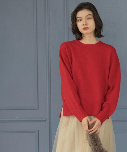 OPAQUE.CLIP（オペークドットクリップ）の「きらきらクルーミドルゲージニット【洗濯機OK】（ニット/セーター・レディース・ネイビー/ブラウン系/レッド系1/グレー・38/40/42）」の10枚目の写真