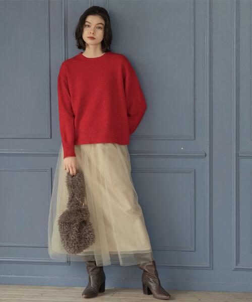 OPAQUE.CLIP（オペークドットクリップ）の「きらきらクルーミドルゲージニット【洗濯機OK】（ニット/セーター・レディース・ネイビー/ブラウン系/レッド系1/グレー・38/40/42）」の19枚目の写真