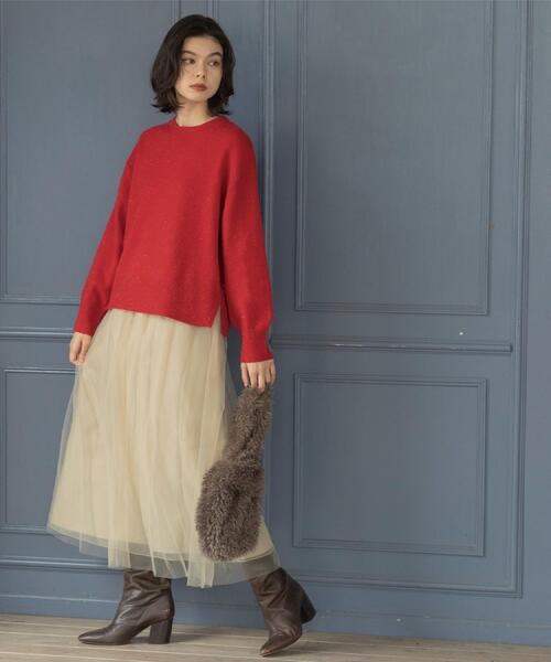 OPAQUE.CLIP（オペークドットクリップ）の「きらきらクルーミドルゲージニット【洗濯機OK】（ニット/セーター・レディース・ネイビー/ブラウン系/レッド系1/グレー・38/40/42）」の18枚目の写真