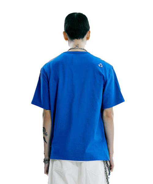 OURPOCKETS（アワーポケッツ）の「グリッドピザマン×アワーポケットシャツ別コラボTシャツ（ブルー）（Tシャツ/カットソー・レディース・ブルー・MEDIUM/X-LARGE）」の2枚目の写真