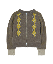 COTTE | アーガイルツートンリブニットジップアップ(ブラウン)(ニット/セーター)