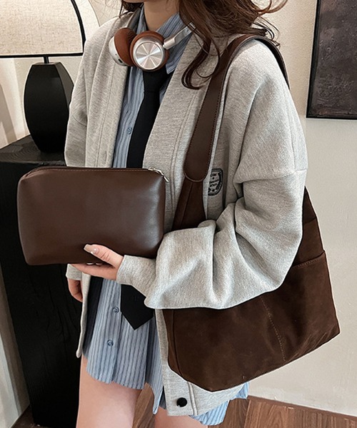 folka(フォルカ)の「11D63-NK スエードライク 2WAY ダブルポケットワンショルダー ポーチ付(ショルダーバッグ・レディース・ブラック/ブラウン・ONESIZE)」の10枚目の写真
