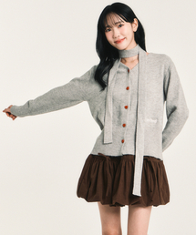 CNVS（ベティ ブープ）の「ベティブープ マフラー Vネック ニットカーディガン_グレー（カーディガン/ボレロ）」