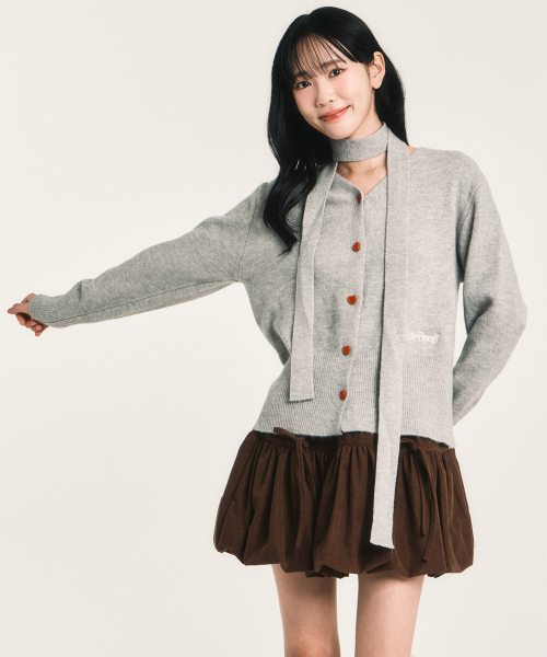 セール】ベティブープ マフラー Vネック ニットカーディガン_グレー