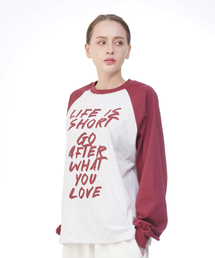 DXOH（ディソエイチ）の「ユニセックスライフナグランTシャツワイン/ホワイトメランジ（Tシャツ/カットソー）」