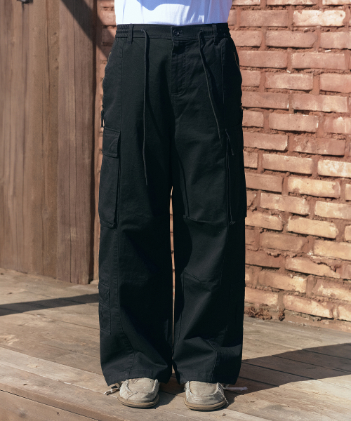8P Banding Wide Cargo Pants Black