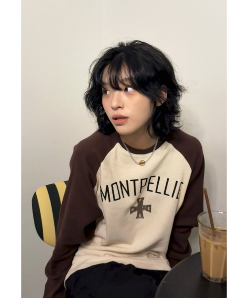 AMOU(アモウ)の「Montpellie Waffle Reglan Long sleeve BROWN(Tシャツ/カットソー・レディース・その他・1/2)」の1枚目の写真