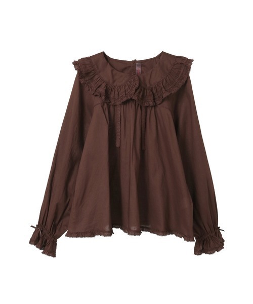 ピンクハウス　フリル襟付き　ローンブラウス　チョコレート　新品 フリル襟付きローンブラウス（シャツ/ブラウス）｜PINK HOUSE（ピンク