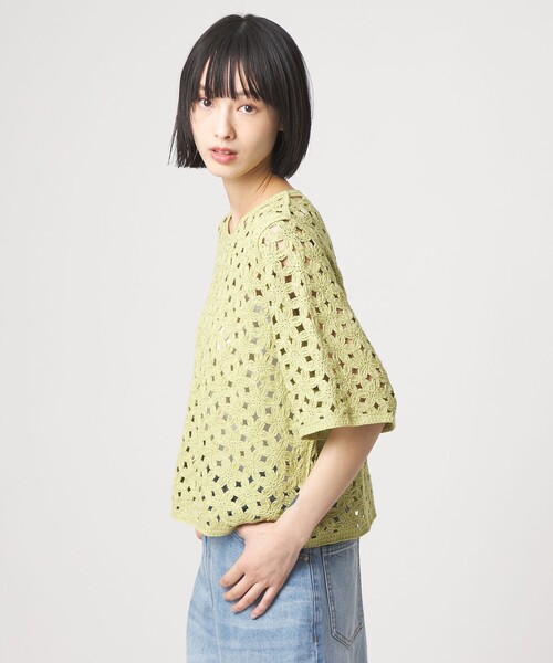 ブラミンク 【美品/23AW】フラワースパンコール ショートスリーブニットセーター/ 38 ブラミンク 【美品/23AW】フラワースパンコール ショートスリーブ
