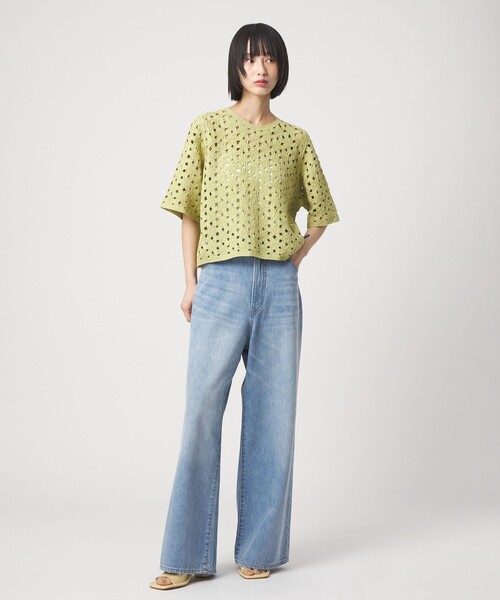 ブラミンク 【美品/23AW】フラワースパンコール ショートスリーブニットセーター/ 38 フラワー スパンコール クルーネック ニット