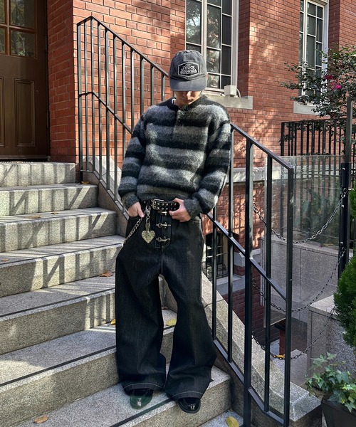 kutir(クティール)の「HENLEY NECK SILVER BUTTON BORDER KNIT/ヘンリーネックシルバーボタンボーダーニット(ニット/セーター・メンズ・ブラック/ボルドー/ブラウン・MEDIUM/LARGE)」の10枚目の写真