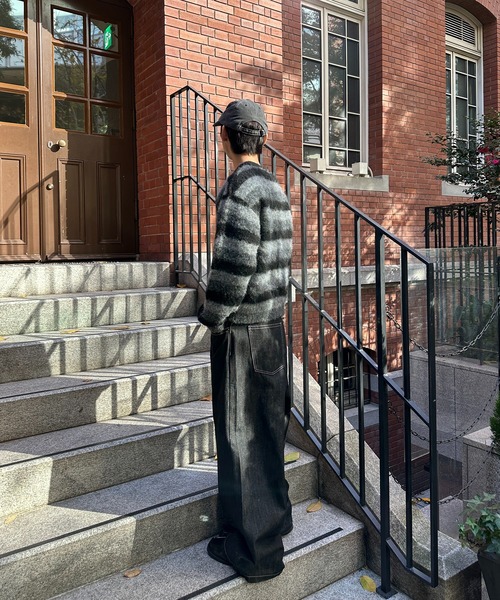 kutir(クティール)の「HENLEY NECK SILVER BUTTON BORDER KNIT/ヘンリーネックシルバーボタンボーダーニット(ニット/セーター・メンズ・ブラック/ボルドー/ブラウン・MEDIUM/LARGE)」の12枚目の写真
