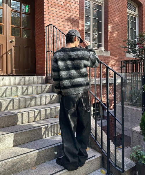 kutir(クティール)の「HENLEY NECK SILVER BUTTON BORDER KNIT/ヘンリーネックシルバーボタンボーダーニット(ニット/セーター・メンズ・ブラック/ボルドー/ブラウン・MEDIUM/LARGE)」の13枚目の写真