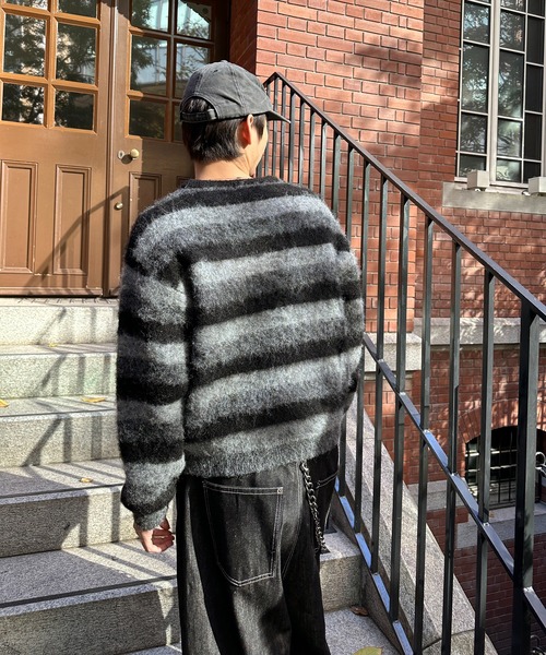 kutir(クティール)の「HENLEY NECK SILVER BUTTON BORDER KNIT/ヘンリーネックシルバーボタンボーダーニット(ニット/セーター・メンズ・ブラック/ボルドー/ブラウン・MEDIUM/LARGE)」の8枚目の写真
