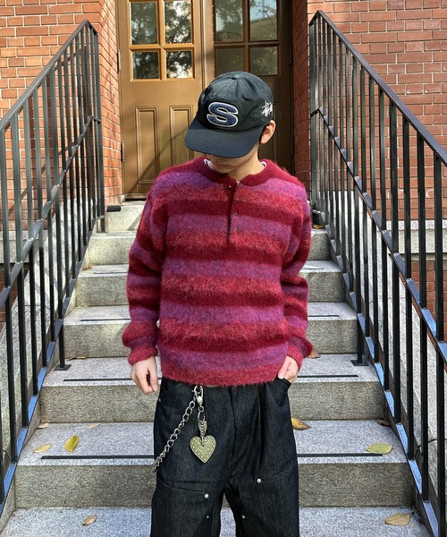 kutir(クティール)の「HENLEY NECK SILVER BUTTON BORDER KNIT/ヘンリーネックシルバーボタンボーダーニット(ニット/セーター・メンズ・ブラック/ボルドー/ブラウン・MEDIUM/LARGE)」の14枚目の写真