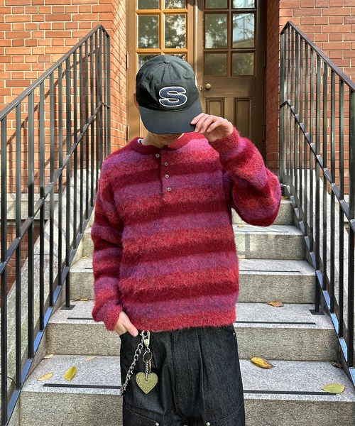 kutir(クティール)の「HENLEY NECK SILVER BUTTON BORDER KNIT/ヘンリーネックシルバーボタンボーダーニット(ニット/セーター・メンズ・ブラック/ボルドー/ブラウン・MEDIUM/LARGE)」の15枚目の写真