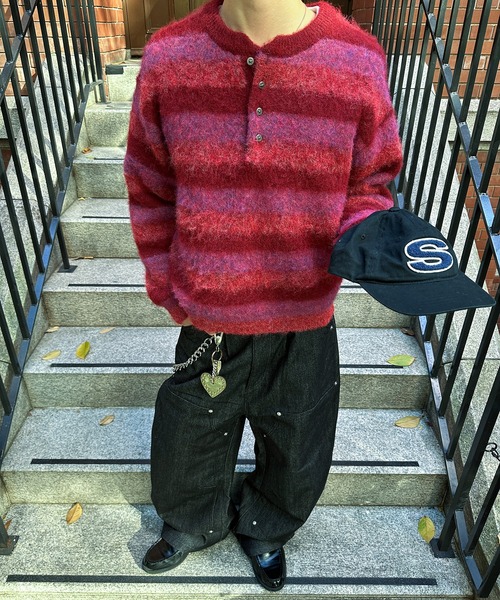 kutir(クティール)の「HENLEY NECK SILVER BUTTON BORDER KNIT/ヘンリーネックシルバーボタンボーダーニット(ニット/セーター・メンズ・ブラック/ボルドー/ブラウン・MEDIUM/LARGE)」の18枚目の写真