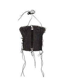 ODILE BLACK FAUX LEATHER LACE UP CORSET