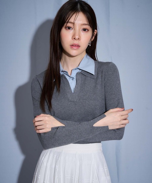 NOELA（ノエラ）の「ダブルカラードッキングニット（ニット/セーター・レディース・ブラック/グレー/キャメル・フリー）」の3枚目の写真