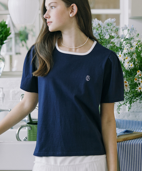 NONLOCAL(ノンローカル)の「Neckline Puff Sleeve T-shirt - Navy(Tシャツ/カットソー・レディース・その他・FREE)」の1枚目の写真