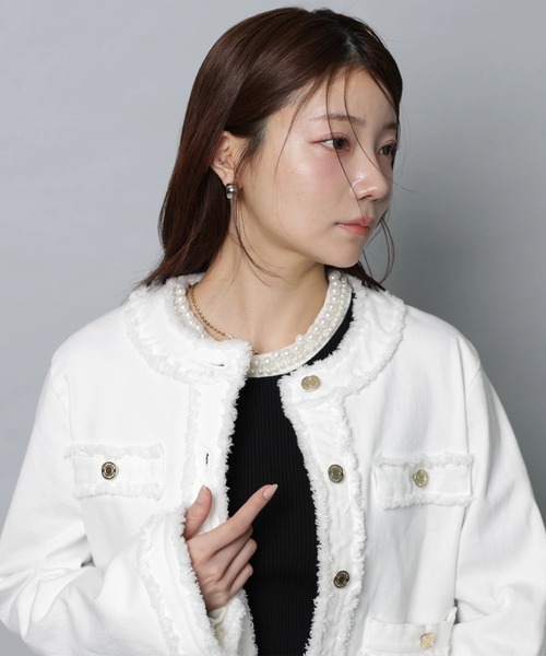 Apuweiser-riche（アプワイザーリッシェ）の「トラッドノーカラーデニムジャケット（その他アウター・レディース・オフホワイト/ピンク・2/1）」の7枚目の写真