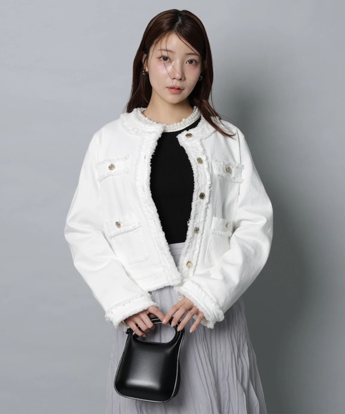 Apuweiser-riche（アプワイザーリッシェ）の「トラッドノーカラーデニムジャケット（その他アウター・レディース・オフホワイト/ピンク・2/1）」の8枚目の写真