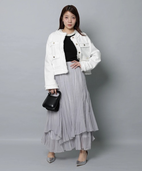 Apuweiser-riche（アプワイザーリッシェ）の「トラッドノーカラーデニムジャケット（その他アウター・レディース・オフホワイト/ピンク・2/1）」の17枚目の写真