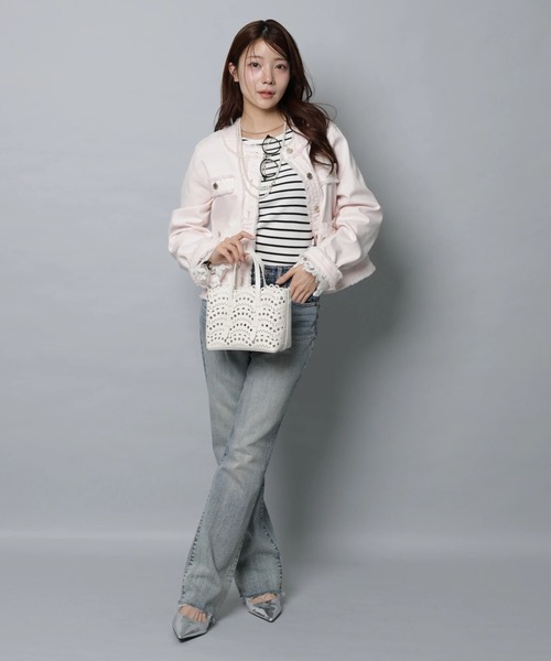 Apuweiser-riche（アプワイザーリッシェ）の「トラッドノーカラーデニムジャケット（その他アウター・レディース・オフホワイト/ピンク・2/1）」の3枚目の写真