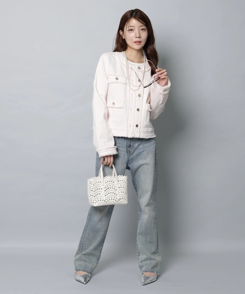 Apuweiser-riche（アプワイザーリッシェ）の「トラッドノーカラーデニムジャケット（その他アウター・レディース・オフホワイト/ピンク・2/1）」の4枚目の写真