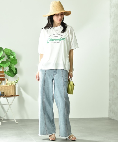 INTERPLANET（インタープラネット）の「異素材切替ロゴデザインＴシャツ（Tシャツ/カットソー・レディース・オフホワイト/チャコールグレー・FREE）」の14枚目の写真