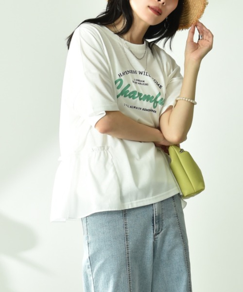 INTERPLANET（インタープラネット）の「異素材切替ロゴデザインＴシャツ（Tシャツ/カットソー・レディース・オフホワイト/チャコールグレー・FREE）」の16枚目の写真