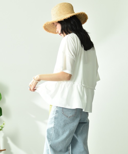 INTERPLANET（インタープラネット）の「異素材切替ロゴデザインＴシャツ（Tシャツ/カットソー・レディース・オフホワイト/チャコールグレー・FREE）」の17枚目の写真