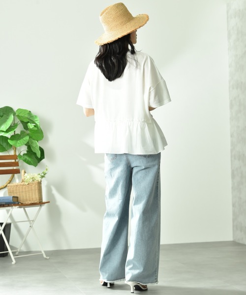 INTERPLANET（インタープラネット）の「異素材切替ロゴデザインＴシャツ（Tシャツ/カットソー・レディース・オフホワイト/チャコールグレー・FREE）」の18枚目の写真