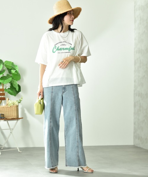 INTERPLANET（インタープラネット）の「異素材切替ロゴデザインＴシャツ（Tシャツ/カットソー・レディース・オフホワイト/チャコールグレー・FREE）」の19枚目の写真